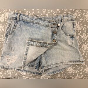 Light Blue Wash Denim Shorts with Skirt